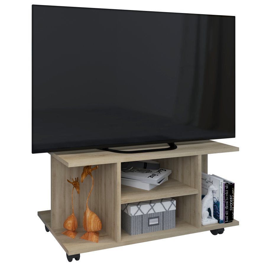 VCM NORDIC Findalo TV-bord, m. 4 rum og hjul - natur tr (80x40)