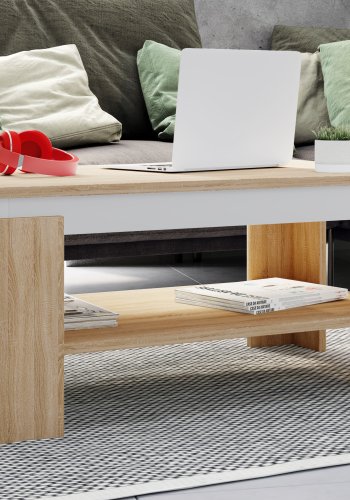 VCM NORDIC Rolas sofabord, m. 1 hylde - hvid og natur tr (90x41)