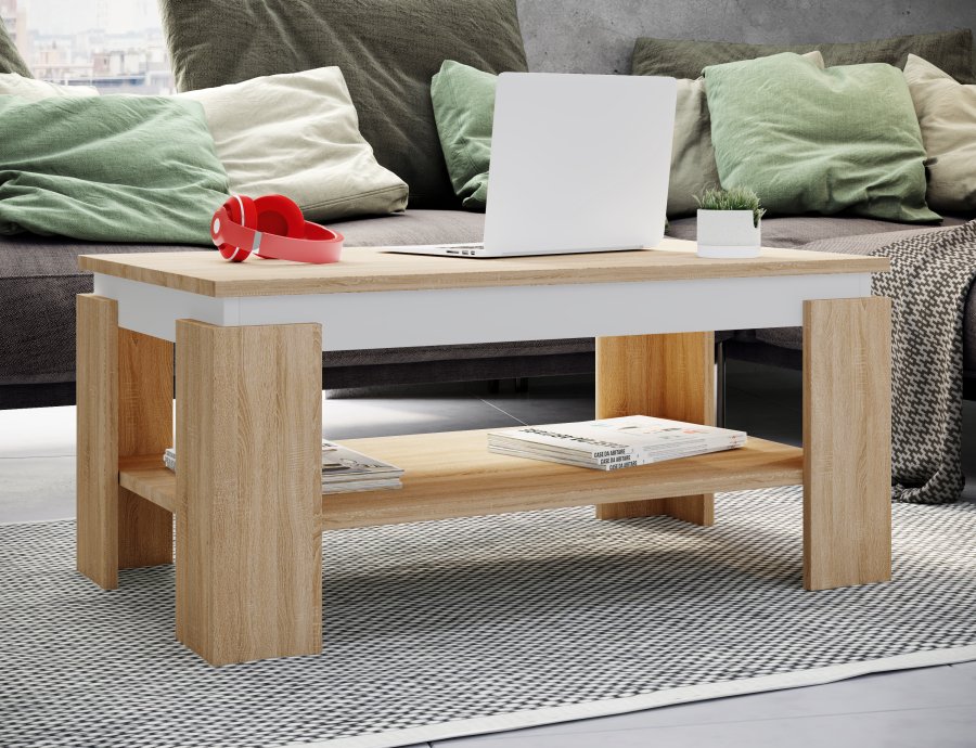 VCM NORDIC Rolas sofabord, m. 1 hylde - hvid og natur tr (90x41)