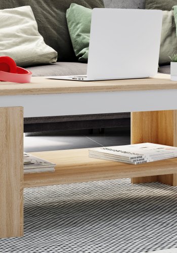 VCM NORDIC Rolas sofabord, m. 1 hylde - hvid og natur tr (90x41)
