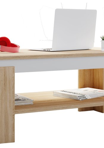 VCM NORDIC Rolas sofabord, m. 1 hylde - hvid og natur tr (90x41)