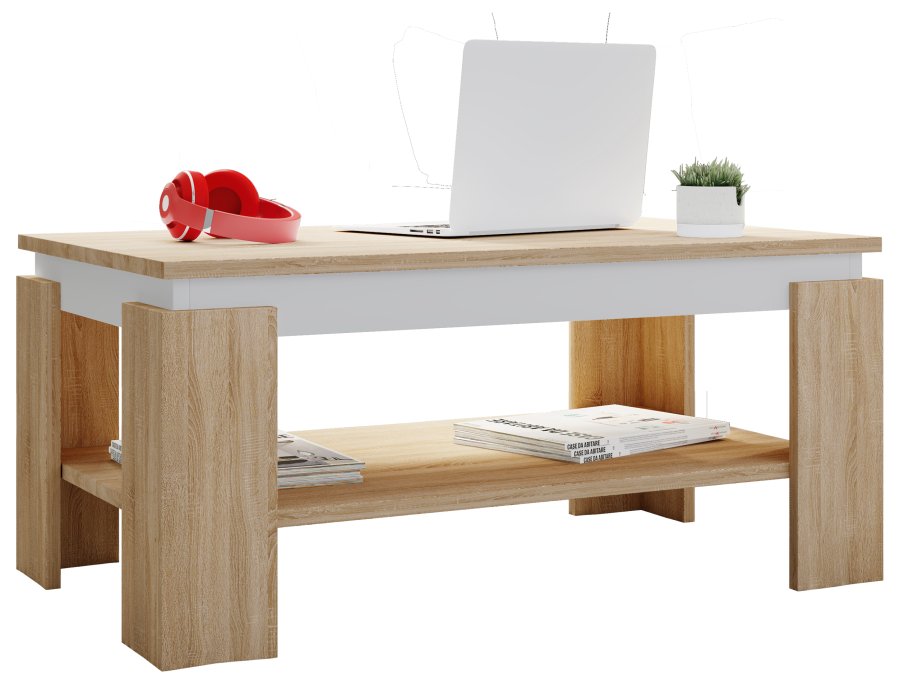 VCM NORDIC Rolas sofabord, m. 1 hylde - hvid og natur tr (90x41)