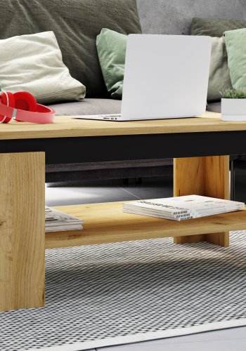 VCM NORDIC Rolas sofabord, m. 1 hylde - natur og sort tr (90x41)