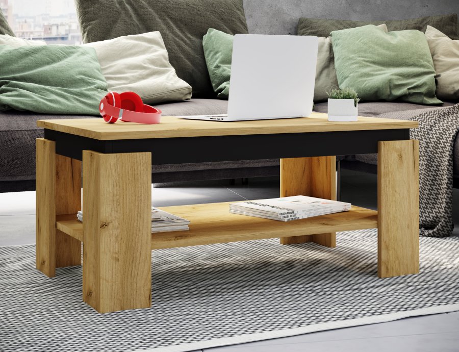 VCM NORDIC Rolas sofabord, m. 1 hylde - natur og sort tr (90x41)