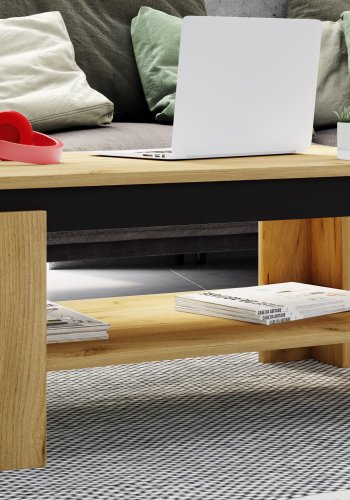 VCM NORDIC Rolas sofabord, m. 1 hylde - natur og sort tr (90x41)