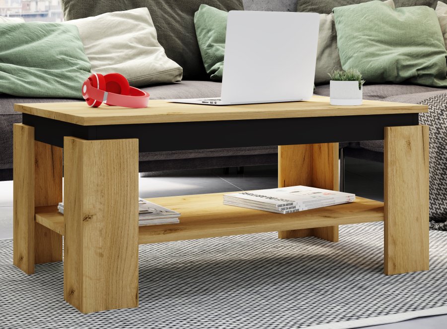 VCM NORDIC Rolas sofabord, m. 1 hylde - natur og sort tr (90x41)