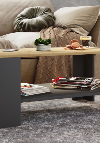 VCM NORDIC Dalus sofabord, m. 1 hylde - natur og antracitgr tr (90x41)