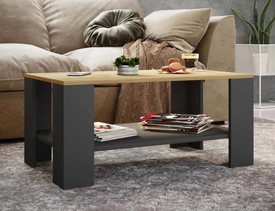 VCM NORDIC Dalus sofabord, m. 1 hylde - natur og antracitgr tr (90x41)