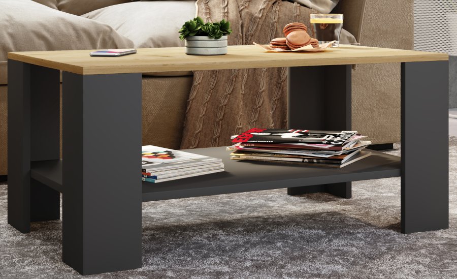 VCM NORDIC Dalus sofabord, m. 1 hylde - natur og antracitgr tr (90x41)