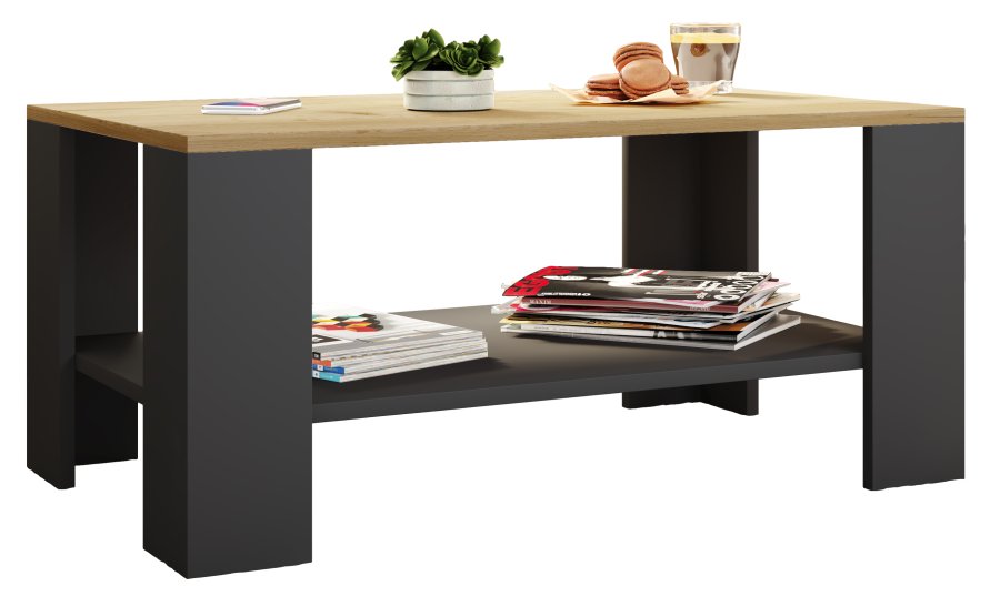 VCM NORDIC Dalus sofabord, m. 1 hylde - natur og antracitgr tr (90x41)