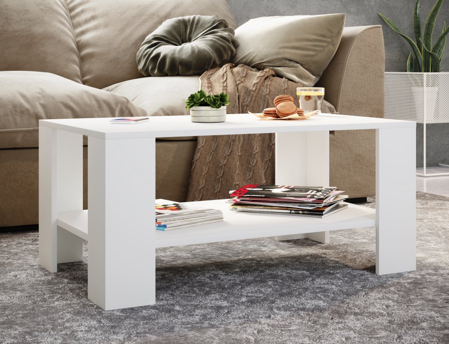 VCM NORDIC Dalus sofabord, m. 1 hylde - hvid tr (90x41)