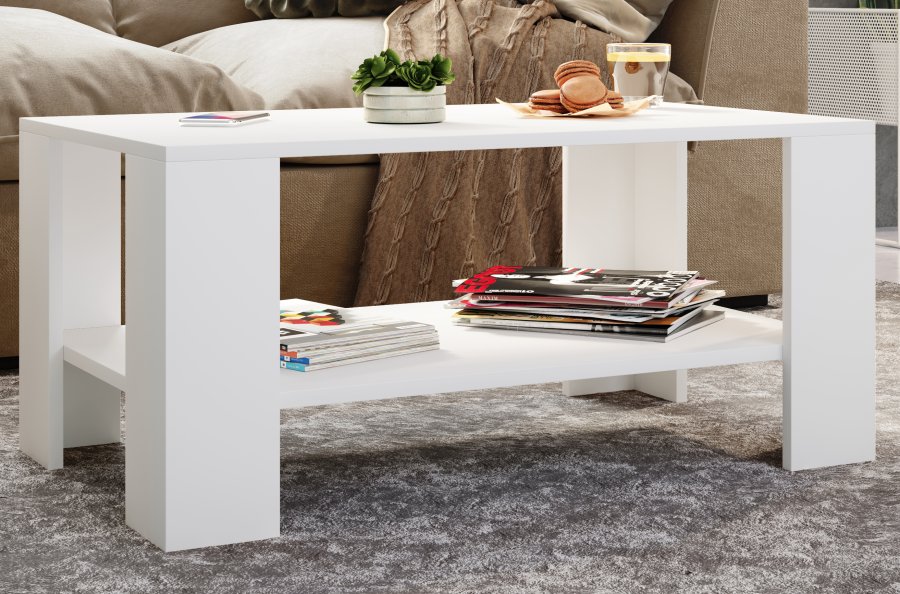 VCM NORDIC Dalus sofabord, m. 1 hylde - hvid tr (90x41)