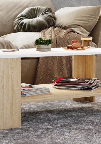 VCM NORDIC Dalus sofabord, m. 1 hylde - hvid og natur tr (90x41)