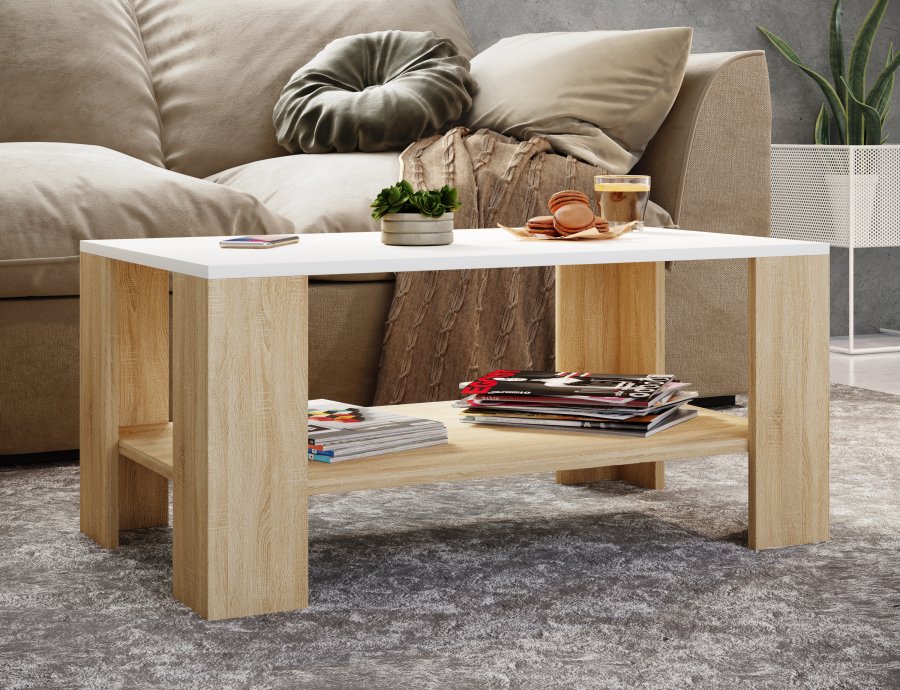 VCM NORDIC Dalus sofabord, m. 1 hylde - hvid og natur tr (90x41)