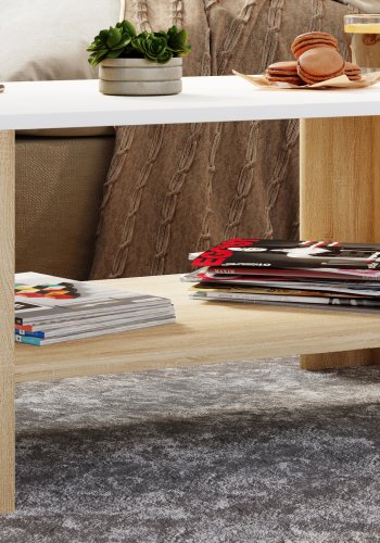 VCM NORDIC Dalus sofabord, m. 1 hylde - hvid og natur tr (90x41)