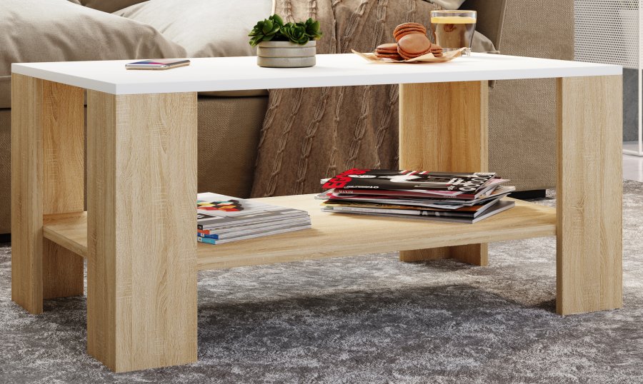 VCM NORDIC Dalus sofabord, m. 1 hylde - hvid og natur tr (90x41)