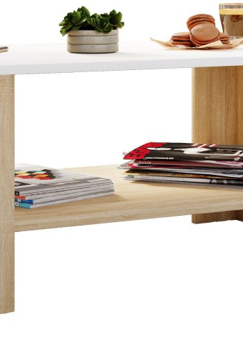 VCM NORDIC Dalus sofabord, m. 1 hylde - hvid og natur tr (90x41)