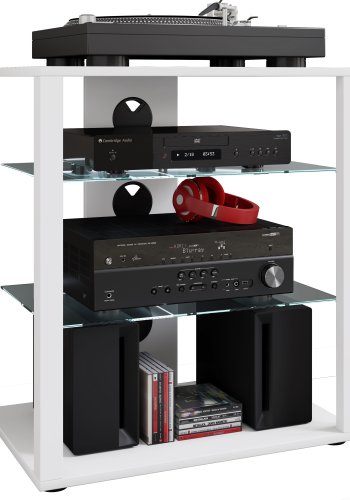 VCM NORDIC Folas Hi-fi og TV-bord, m. 2 glashylder - hvid tr (60x41)