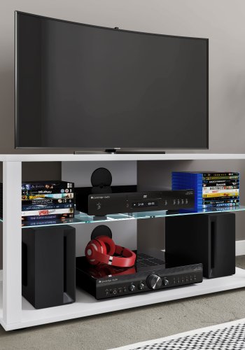 VCM NORDIC Folas L Hi-fi og TV-bord, m. 1 glashylde - hvid tr (90x41)