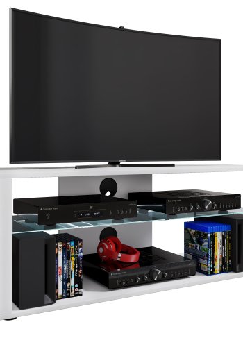 VCM NORDIC Folas XL Hi-fi og TV-bord, m. 1 glashylde - hvid tr (115x41)