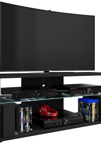 VCM NORDIC Folas XL Hi-fi og TV-bord, m. 1 glashylde - sort tr (115x41)