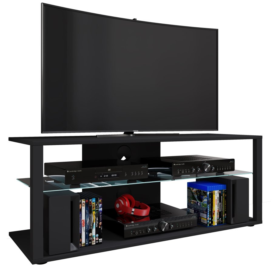 VCM NORDIC Folas XL Hi-fi og TV-bord, m. 1 glashylde - sort tr (115x41)