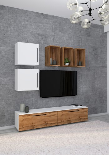 VCM NORDIC Arila L 7-tlg. reolsystem, m. 4 lger, 11 rum, 2 hylder - hvid og natur tr