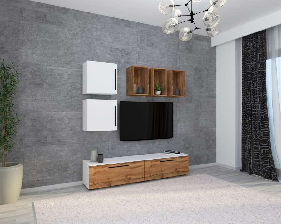 VCM NORDIC Arila L 7-tlg. reolsystem, m. 4 lger, 11 rum, 2 hylder - hvid og natur tr