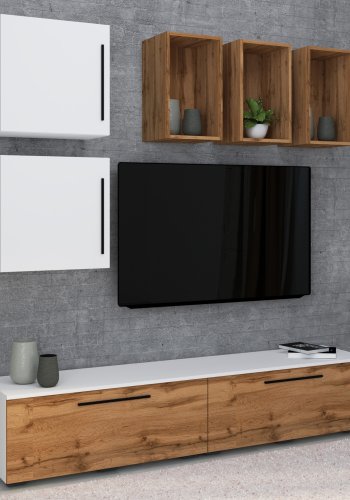 VCM NORDIC Arila L 7-tlg. reolsystem, m. 4 lger, 11 rum, 2 hylder - hvid og natur tr