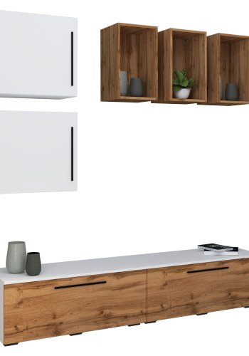 VCM NORDIC Arila L 7-tlg. reolsystem, m. 4 lger, 11 rum, 2 hylder - hvid og natur tr