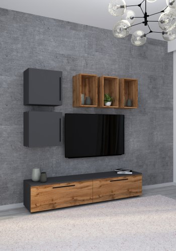 VCM NORDIC Arila L 7-tlg. reolsystem, m. 4 lger, 11 rum, 2 hylder - antracitgr og natur tr