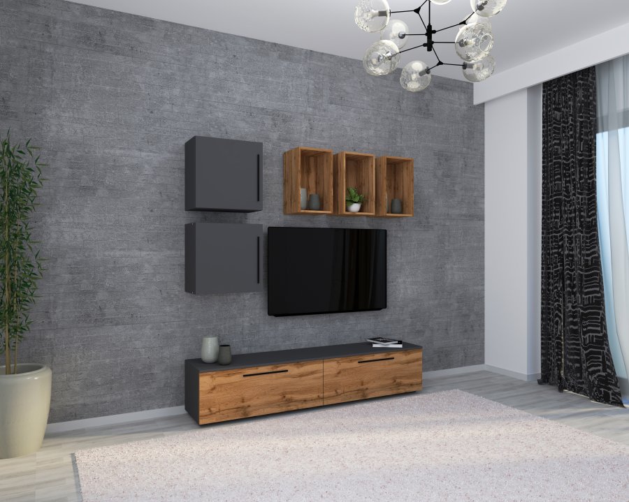 VCM NORDIC Arila L 7-tlg. reolsystem, m. 4 lger, 11 rum, 2 hylder - antracitgr og natur tr