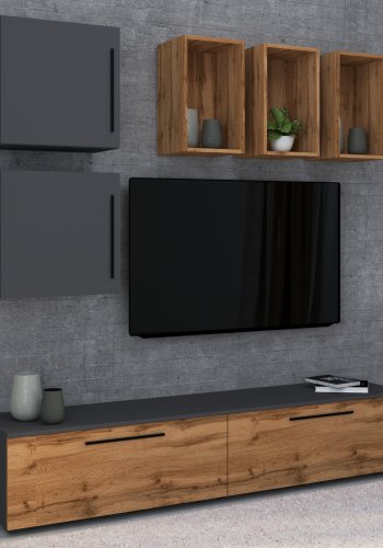 VCM NORDIC Arila L 7-tlg. reolsystem, m. 4 lger, 11 rum, 2 hylder - antracitgr og natur tr