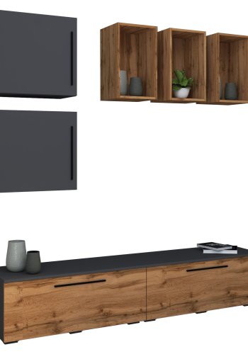 VCM NORDIC Arila L 7-tlg. reolsystem, m. 4 lger, 11 rum, 2 hylder - antracitgr og natur tr