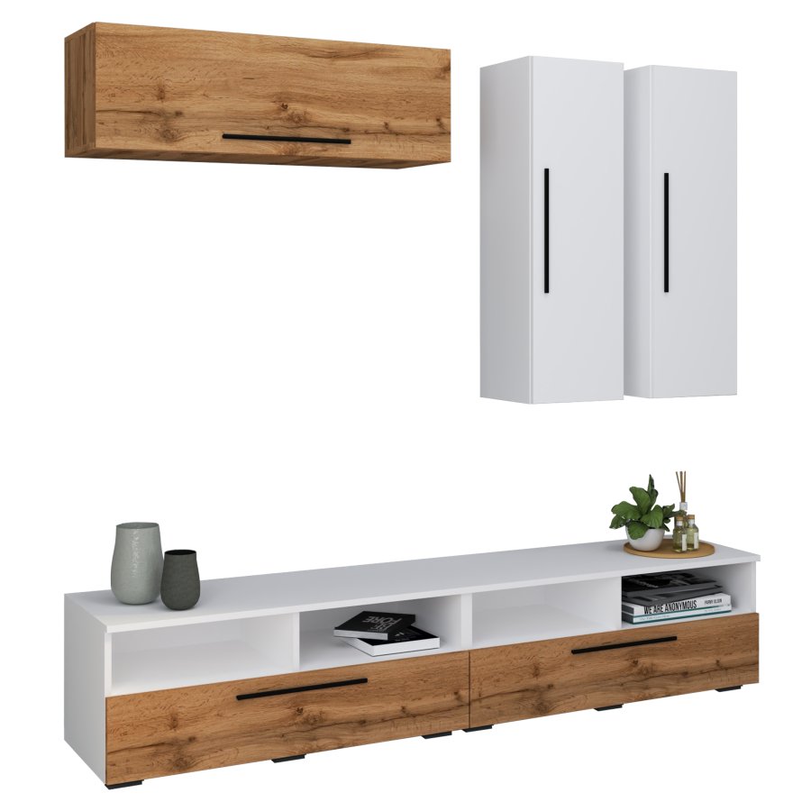 VCM NORDIC Arila XL 5-tlg. reolsystem, m. 5 lger, 17 rum, 8 hylder - hvid og natur tr