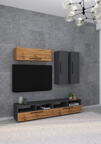 VCM NORDIC Arila XL 5-tlg. reolsystem, m. 5 lger, 17 rum, 8 hylder - antracitgr og natur tr