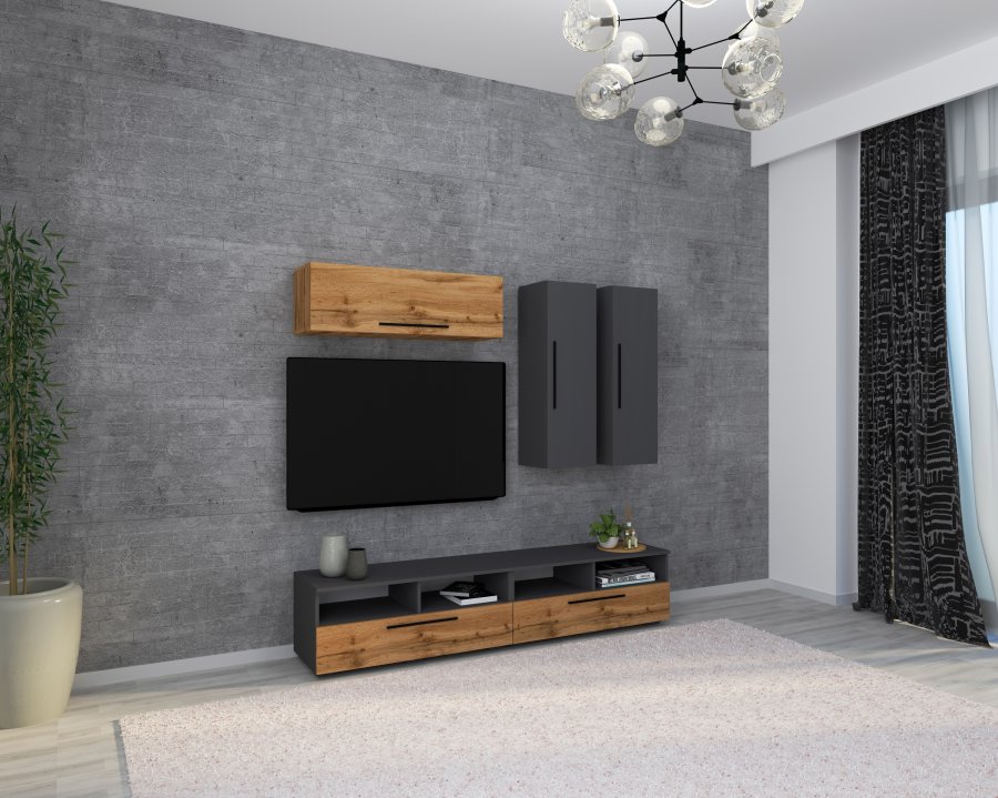 VCM NORDIC Arila XL 5-tlg. reolsystem, m. 5 lger, 17 rum, 8 hylder - antracitgr og natur tr