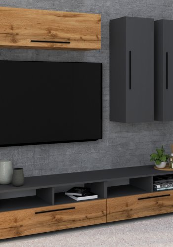 VCM NORDIC Arila XL 5-tlg. reolsystem, m. 5 lger, 17 rum, 8 hylder - antracitgr og natur tr