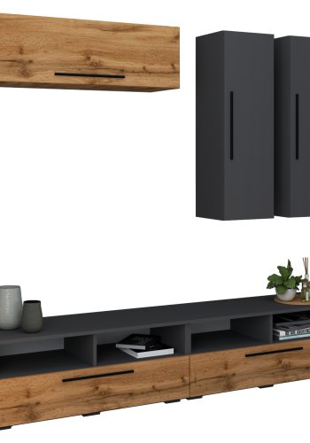 VCM NORDIC Arila XL 5-tlg. reolsystem, m. 5 lger, 17 rum, 8 hylder - antracitgr og natur tr