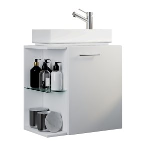 VCM NORDIC Hausa 2-delt gstevaskeplads, m. hndvask, 1 lge, 1 glashylde - keramik og hvid tr