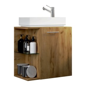 VCM NORDIC Hausa 2-delt gstevaskeplads, m. hndvask, 1 lge, 1 glashylde - keramik og natur tr