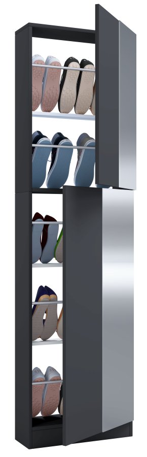 VCM NORDIC Fulisa XL skoskab, m. spejl p 2 lger, 4 hylder - antracitgr tr