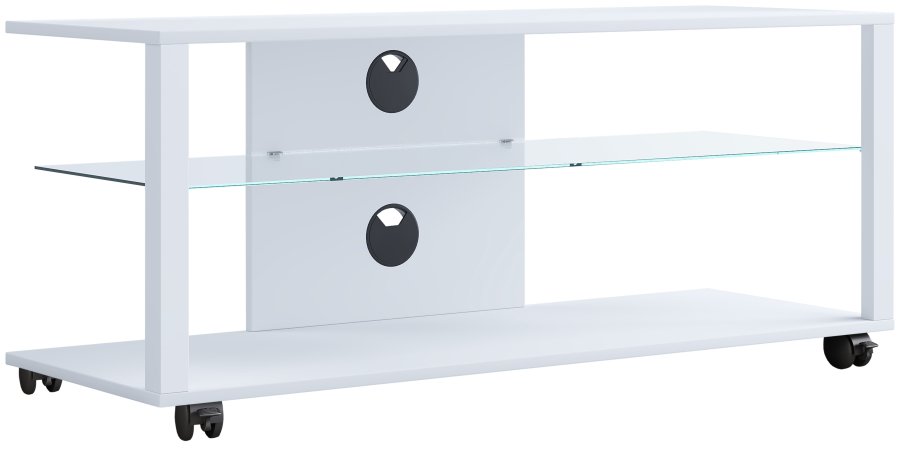 VCM NORDIC Folas L Hi-fi og TV-bord, m. 1 glashylde og hjul - hvid tr (115x41)