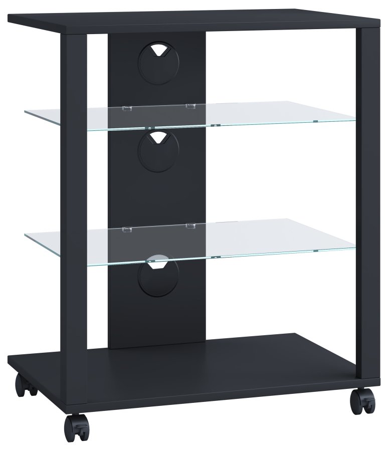 VCM NORDIC Folas Hi-fi og TV-bord, m. 2 glashylder og hjul - sort tr (60x41)