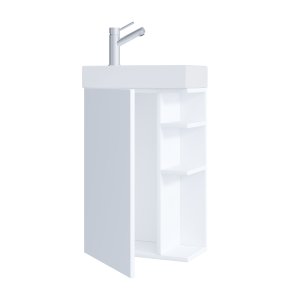 VCM NORDIC Lumia 2-delt gstevaskeplads, m. hndvask, 1 lge, 3 hylder - keramik og hvid tr