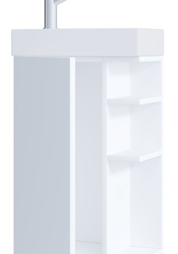 VCM NORDIC Lumia 2-delt gstevaskeplads, m. hndvask, 1 lge, 3 hylder - keramik og hvid tr