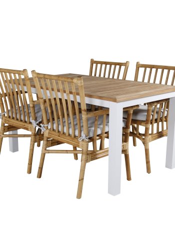 VENTURE DESIGN Cane havestol, m. armln og hynde - gr stof, natur bambus og rattan