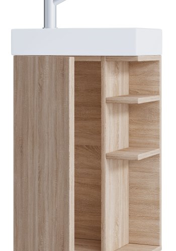 VCM NORDIC Lumia 2-delt gstevaskeplads, m. hndvask, 1 lge, 3 hylder - keramik og natur tr