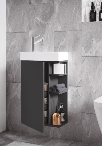 VCM NORDIC Lumia 2-delt gstevaskeplads, m. hndvask, 1 lge, 3 hylder - keramik og antracitgr tr
