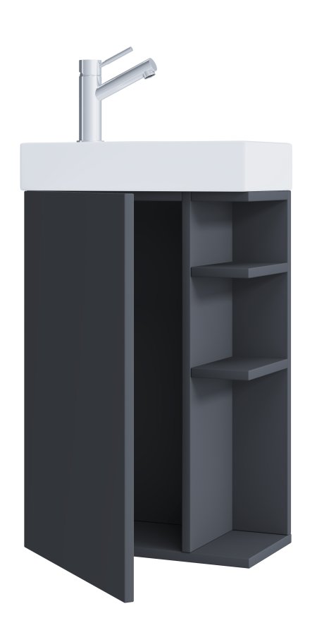 VCM NORDIC Lumia 2-delt gstevaskeplads, m. hndvask, 1 lge, 3 hylder - keramik og antracitgr tr